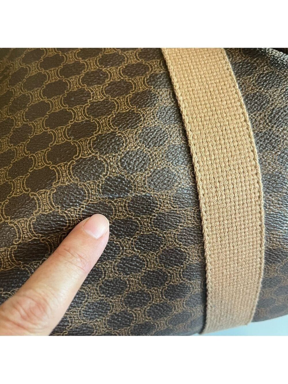 CELINE BROWN MACADAM COATED CANVAS JUMBO ZIPPERED TOTE - Picture 9 of 16
